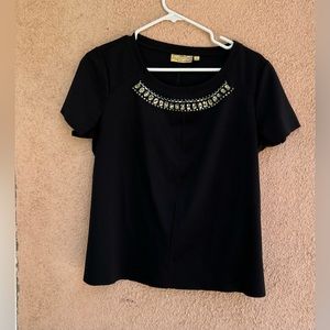 Vera Wang Princess Jeweled Neck Top Short Sleeve Women's Black